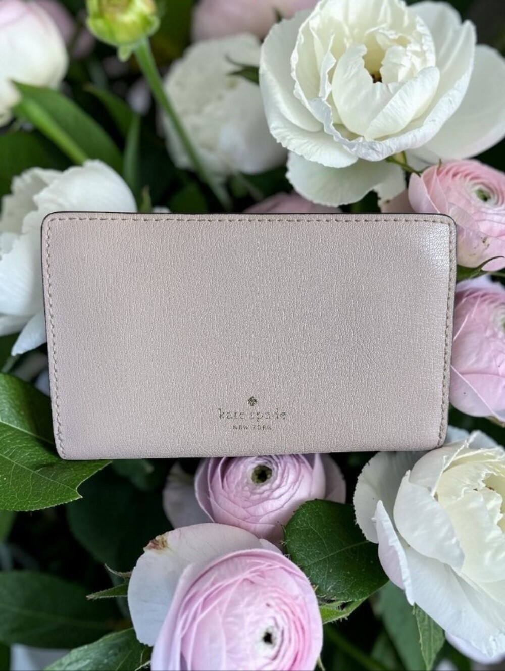 kate spade pale blush leather zip-around wallet